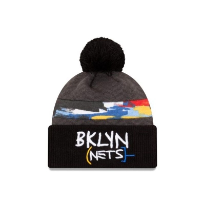 Sapca New Era Brooklyn Nets NBA City Edition Pom Knit Beanie - Negrii